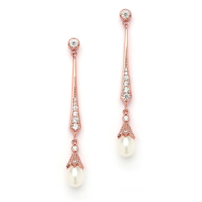 Vintage Cubic Zirconia and Freshwater Pearl Dangle Earrings