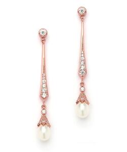 Vintage Cubic Zirconia and Freshwater Pearl Dangle Earrings