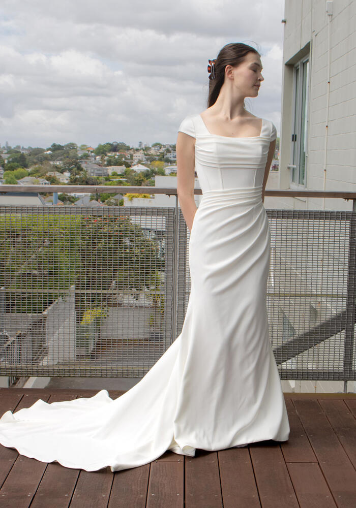 Modest LDS Wedding Dress NZ | Short Sleeve Temple Gown