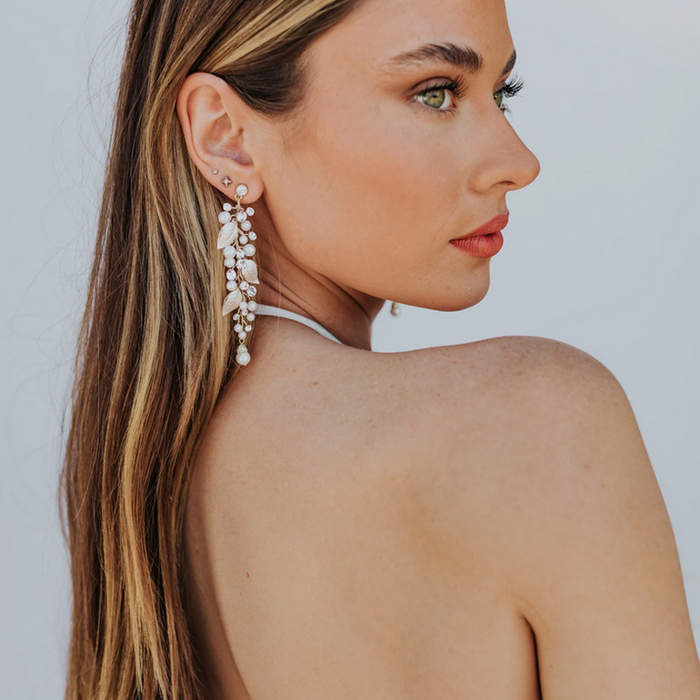 Leaf and pearl earrings