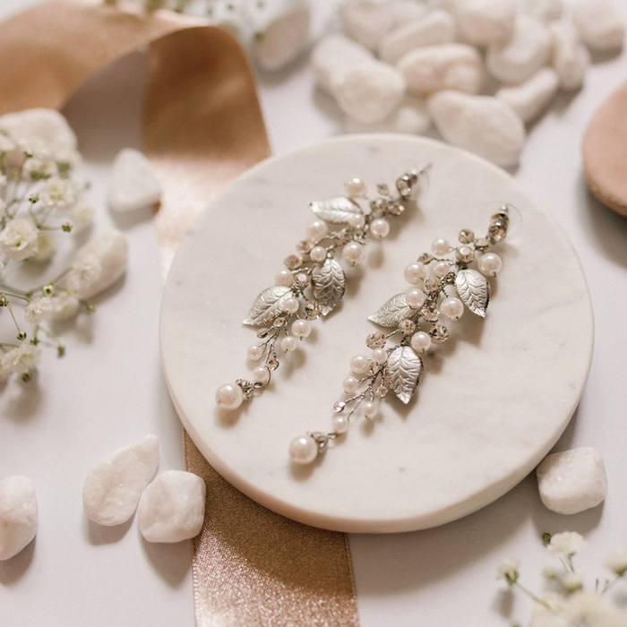 Leaf and pearl earrings