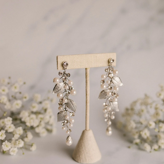 Leaf and pearl earrings