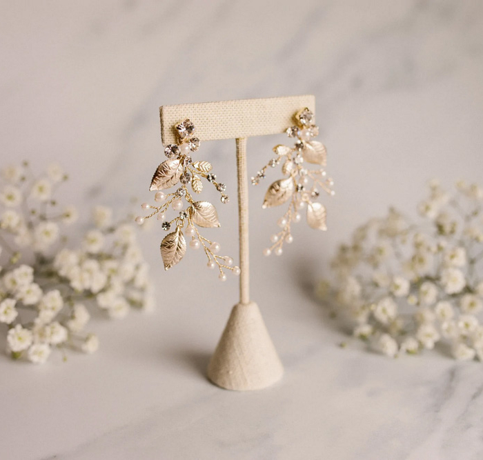 Leaf and opal earrings